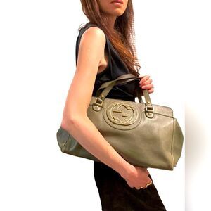 Gucci green leather blondie tote